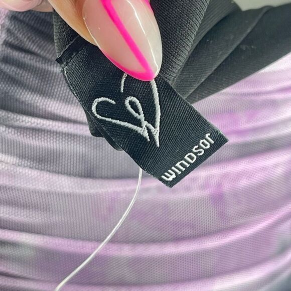 Windsor Groovy Baby Tie Dye Mesh Ruched Mini Dress Purple Gray Small NWT - Picture 14 of 17